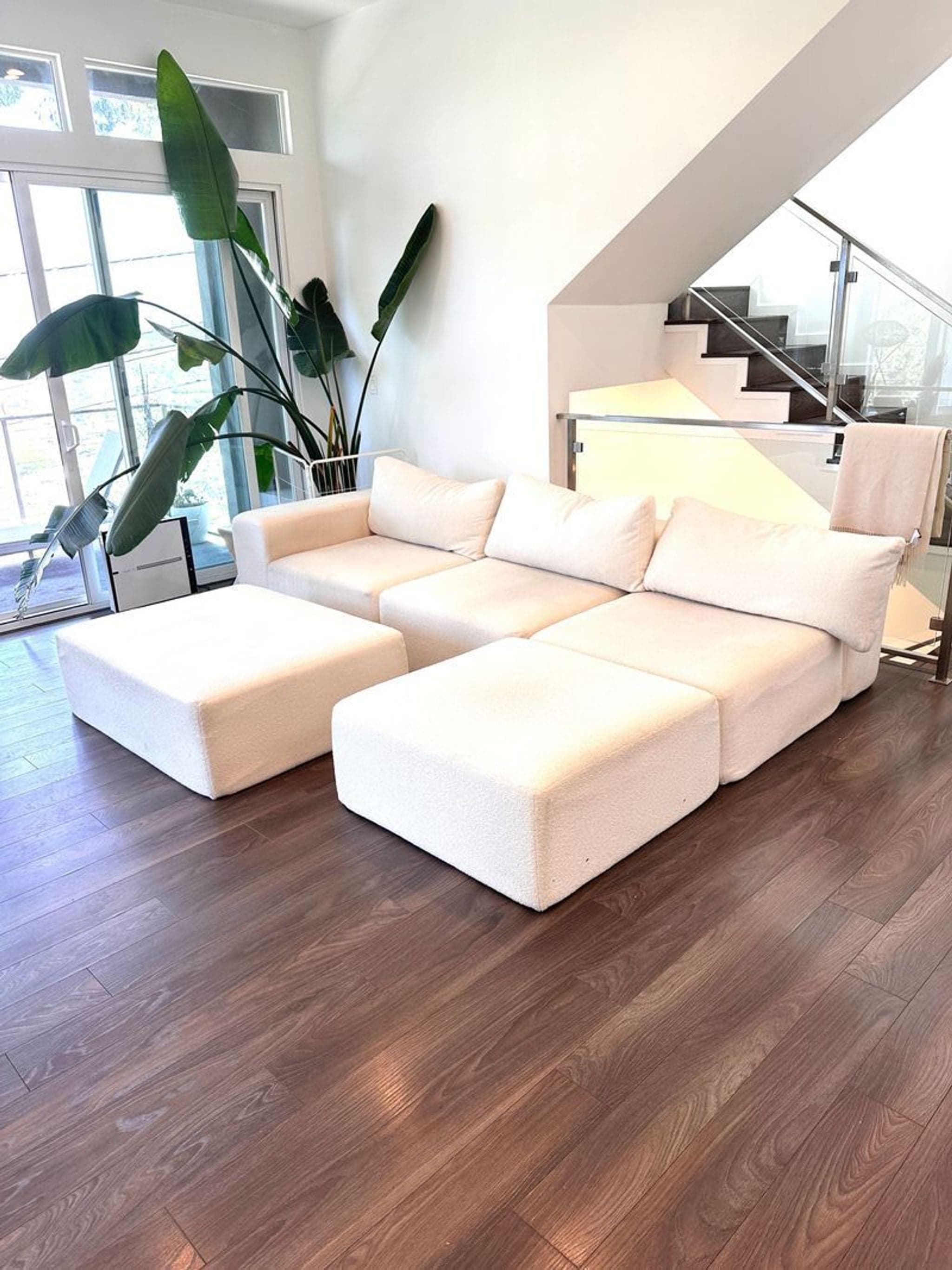 Diorama Cream Sectional Sofa with Modular Ottomans