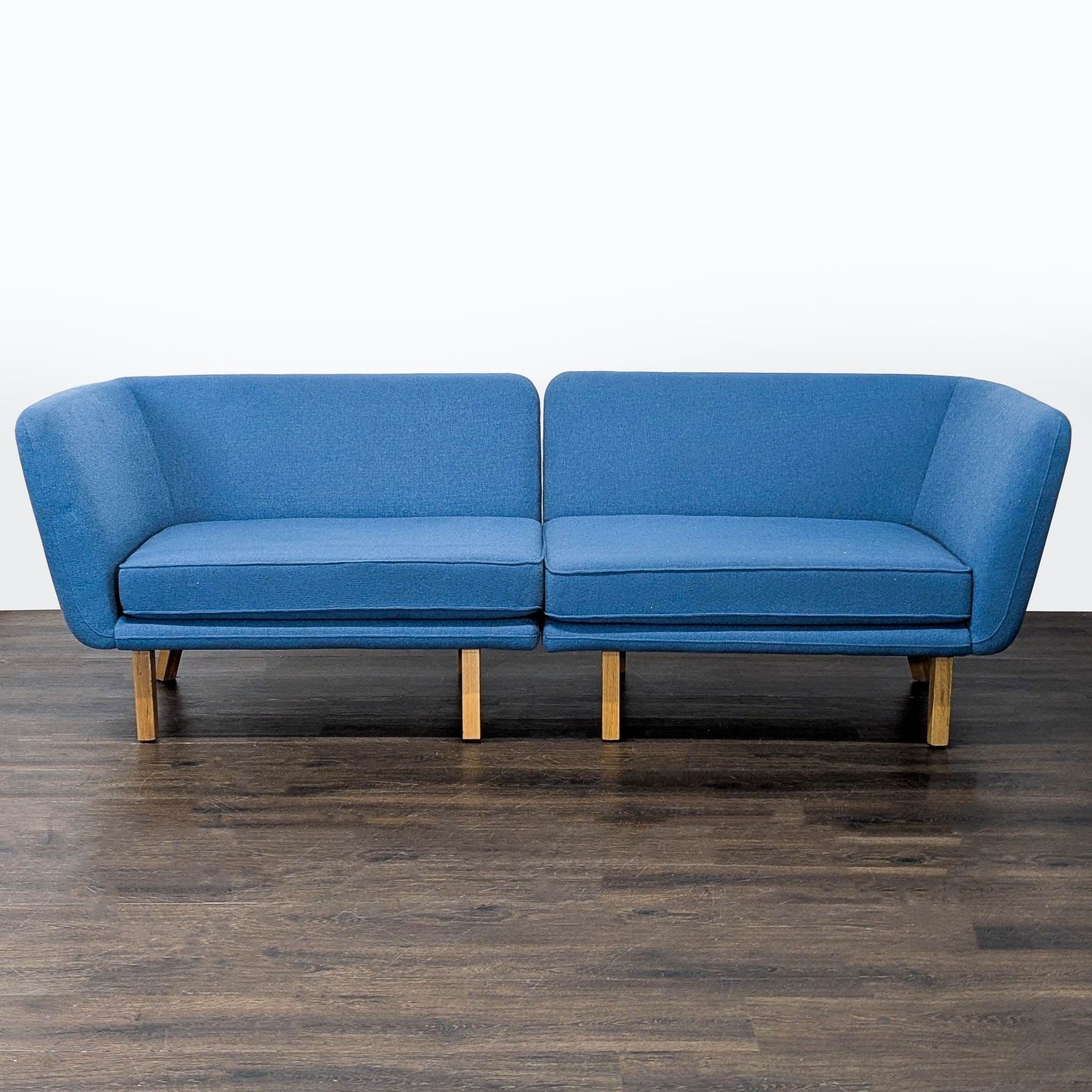 Knoll Rockwell Unscripted Modern Blue Sectional Sofa with Wood Legs