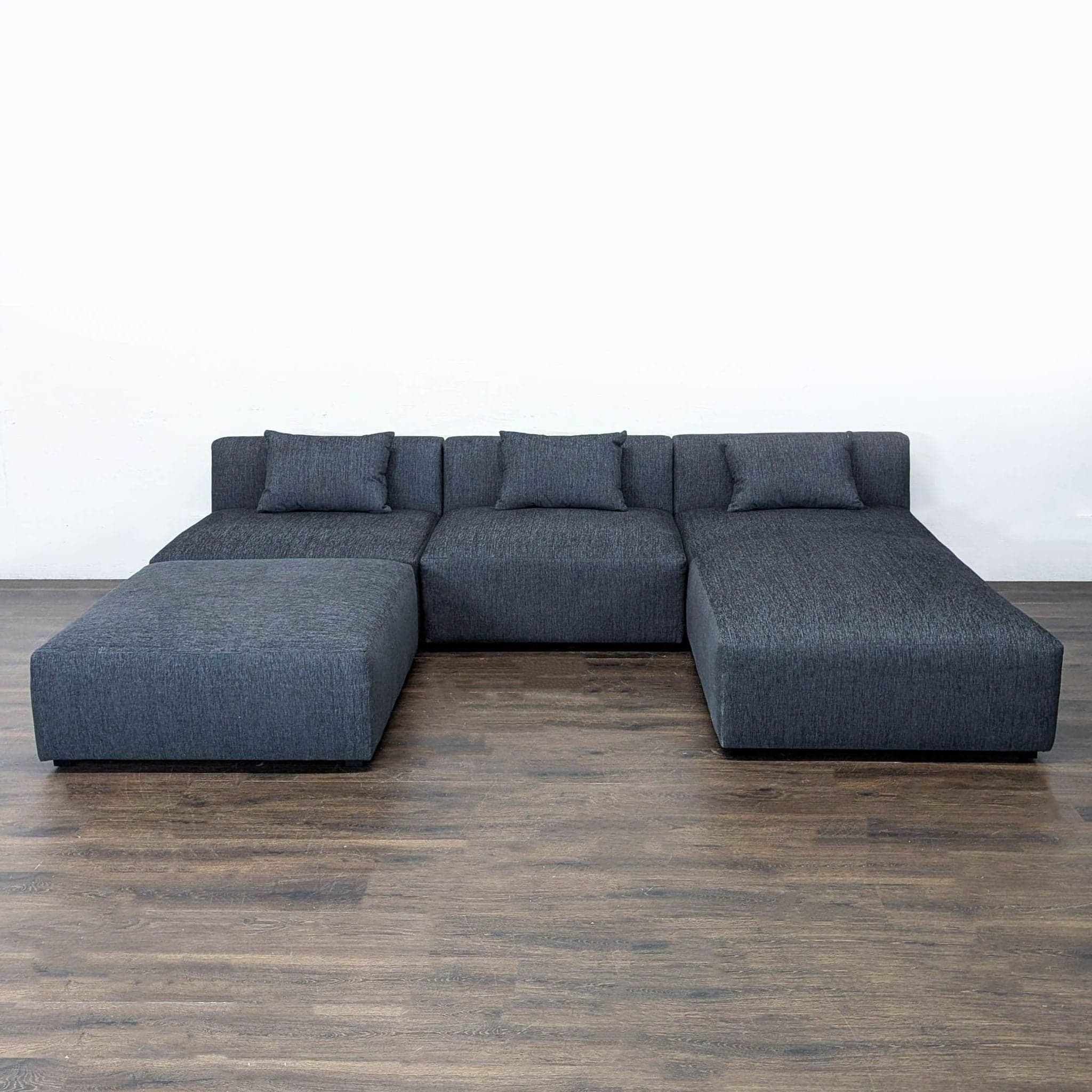 Maiden Home Breuer Modern Dark Gray Sectional with Ottoman and Pillows