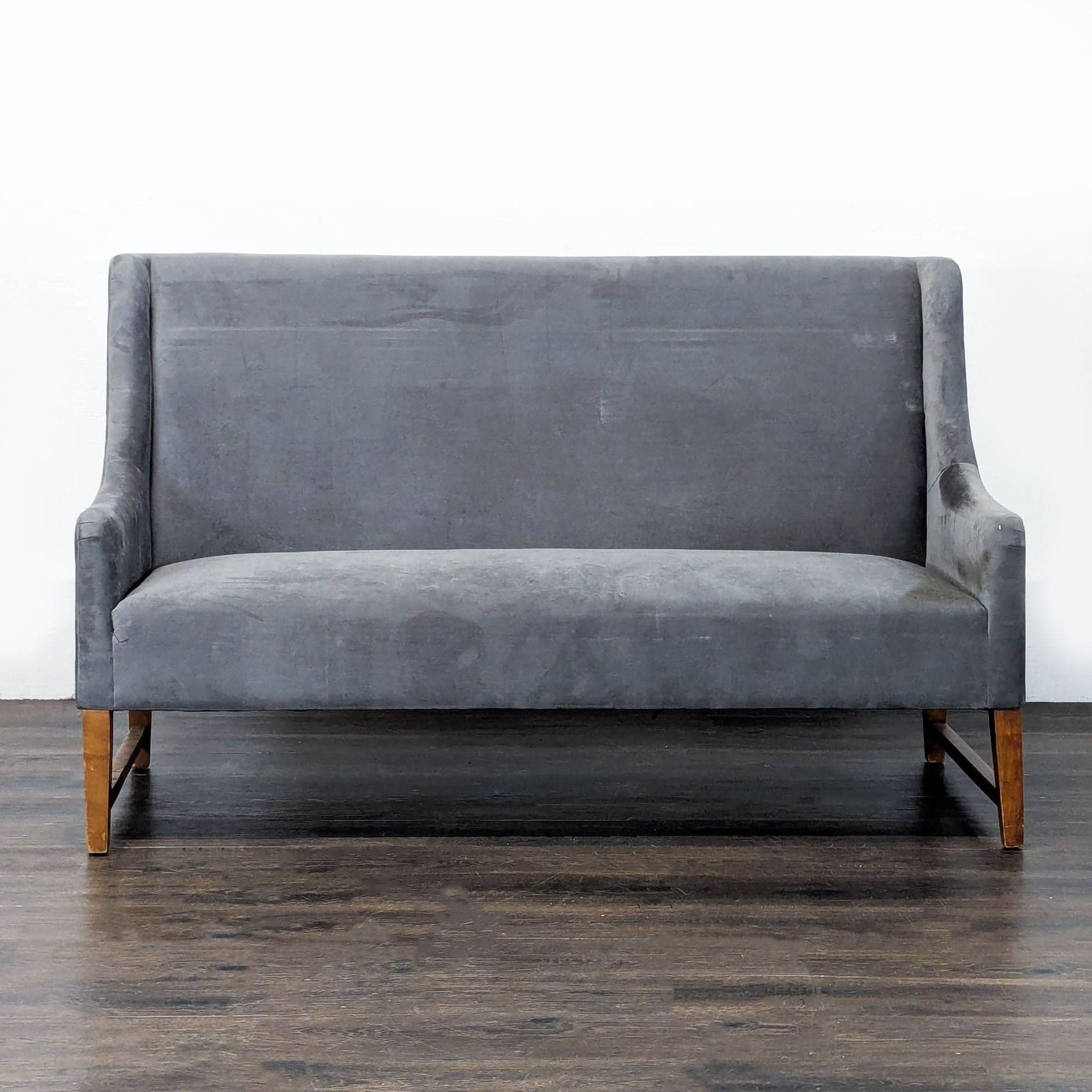 Modern Grey Loveseat/Banquette with Wooden Legs