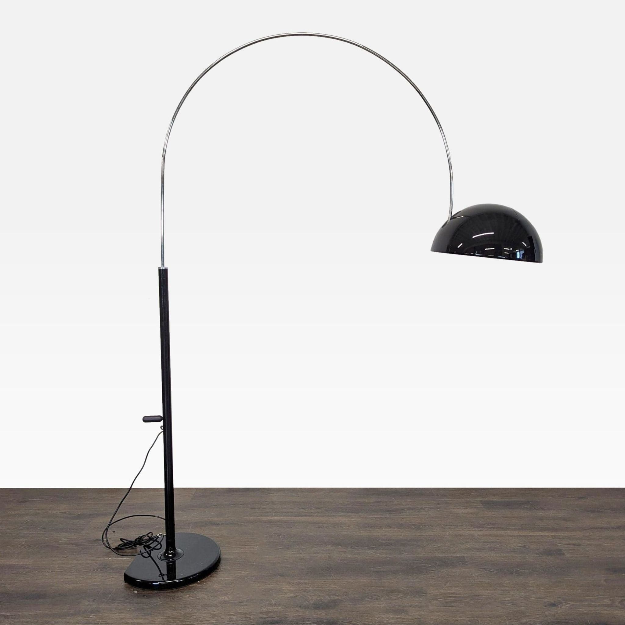 Oluce Coupe Modern Arc Floor Lamp with Black Dome Shade- Non Working
