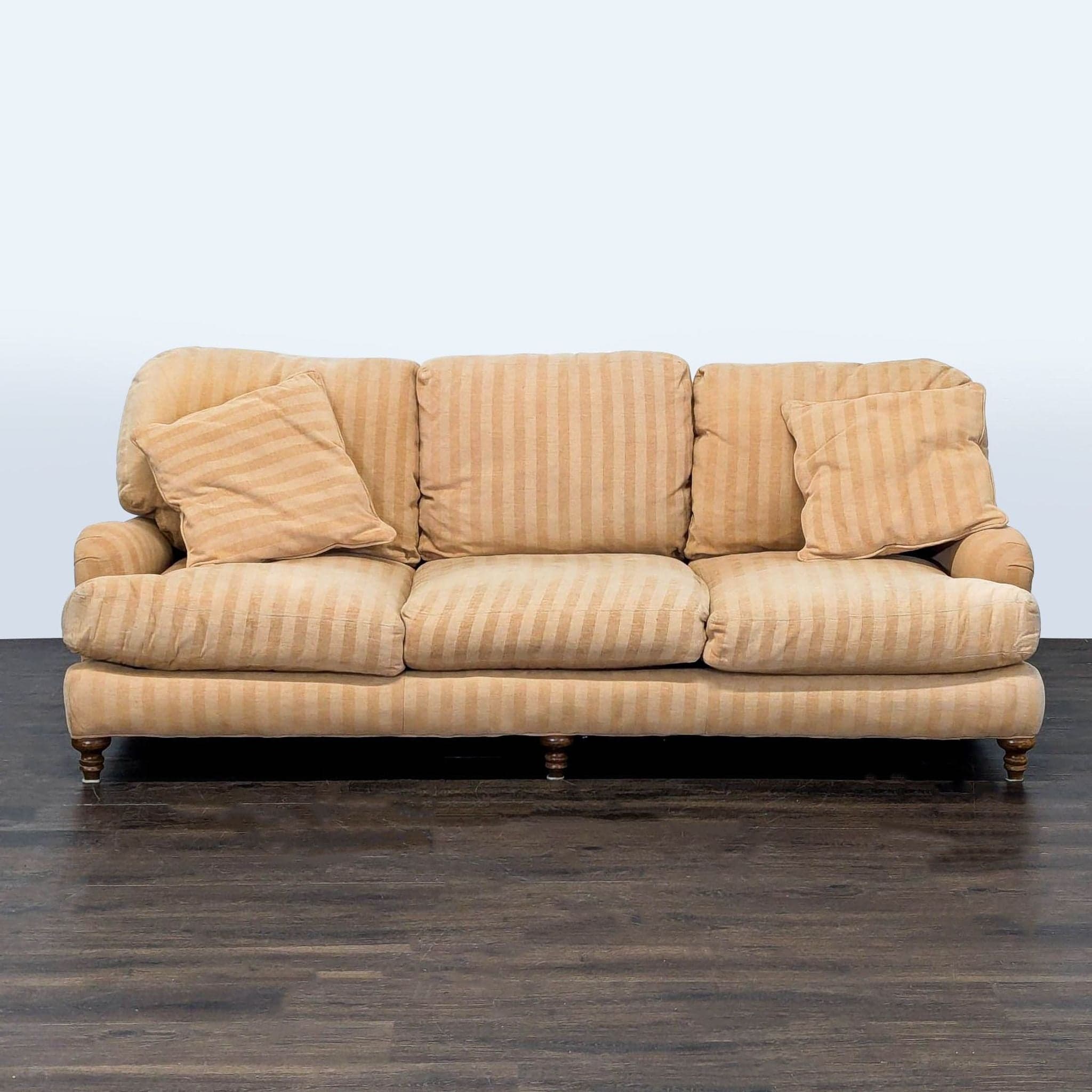 Crate & Barrel Essex 3-Seat Beige Striped Sofa with Cushions