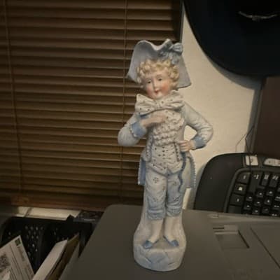 Porcelain Blue and White Decorative Man Figurine Matte Finish