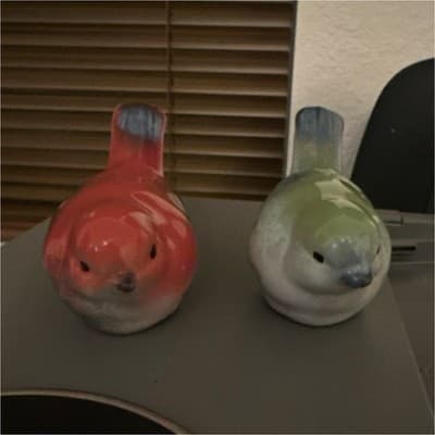 Ceramic Red and Green Bird Figurines Pair Decorative Birds Glossy Finish Pottery