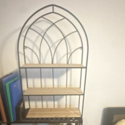 Metal Wood 3-Shelf Bookcase Arched Design Black Light Wood Free Standing