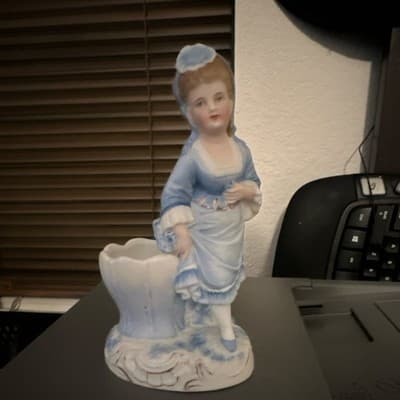 Porcelain Woman Figurine Blue White Hand Painted Decorative Collectible