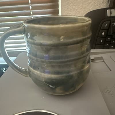 Handmade Ceramic Art Pottery Mug Gray Green Glossy Finish With Handle