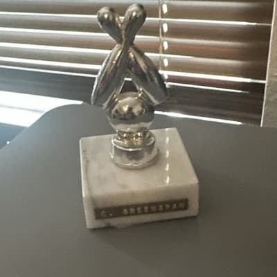 G. Greenpan Abstract Polished Silver Metal Figurine on White Marble Base