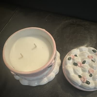 Ceramic Cake-Shaped Jar Candle, Pink & White, Two Wicks, Lid Included