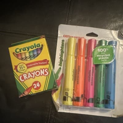 Crayola Crayons 24 Pack & Office Depot Highlighters 5 Pack Multicolor Set