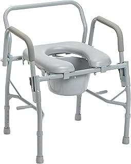 Commode Chair for Toilet with Padded Seat and Arms, Gray