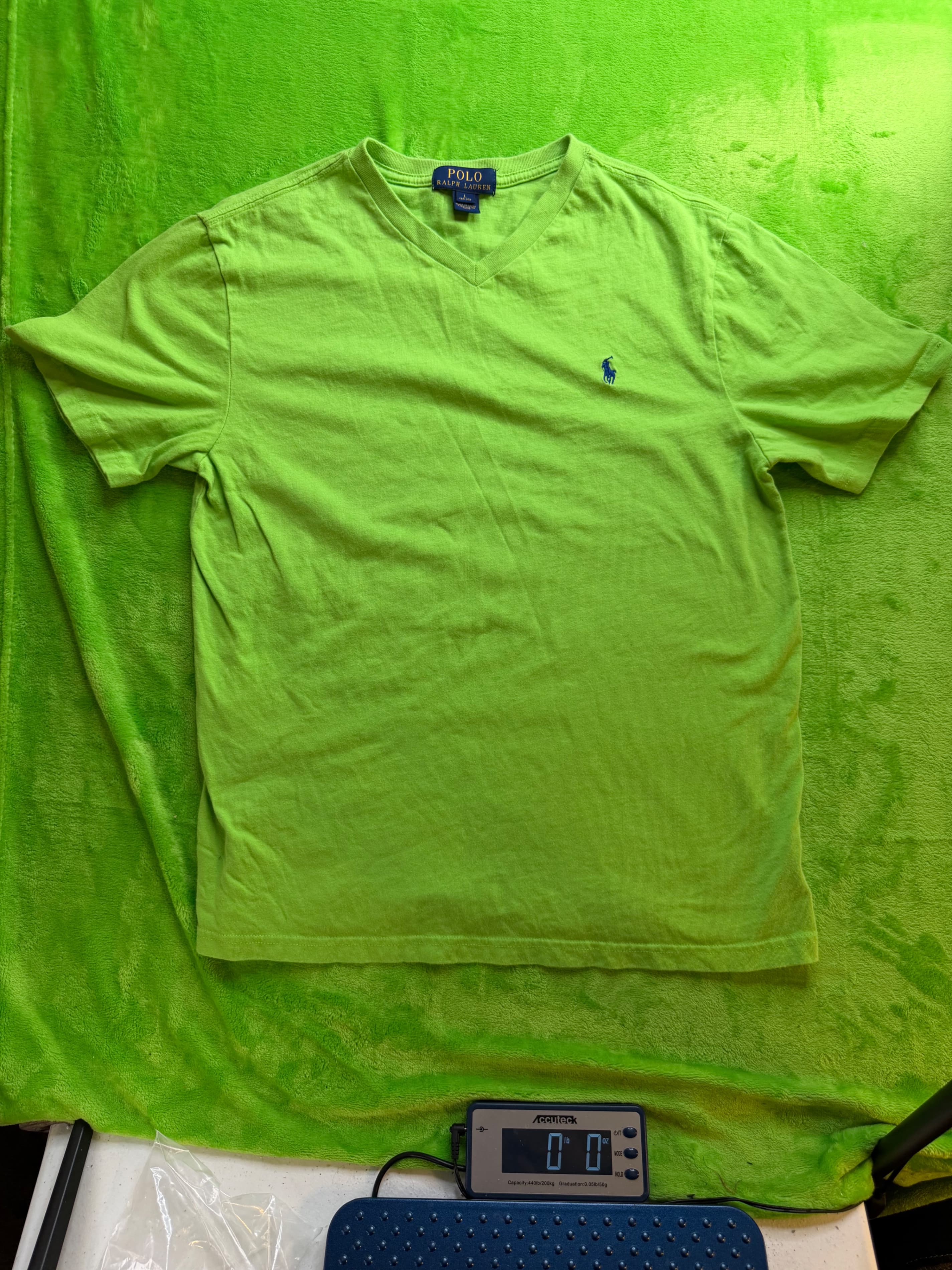 Polo Ralph Lauren Boys V-Neck T-Shirt Sz L 14-16 Lime Green Pony