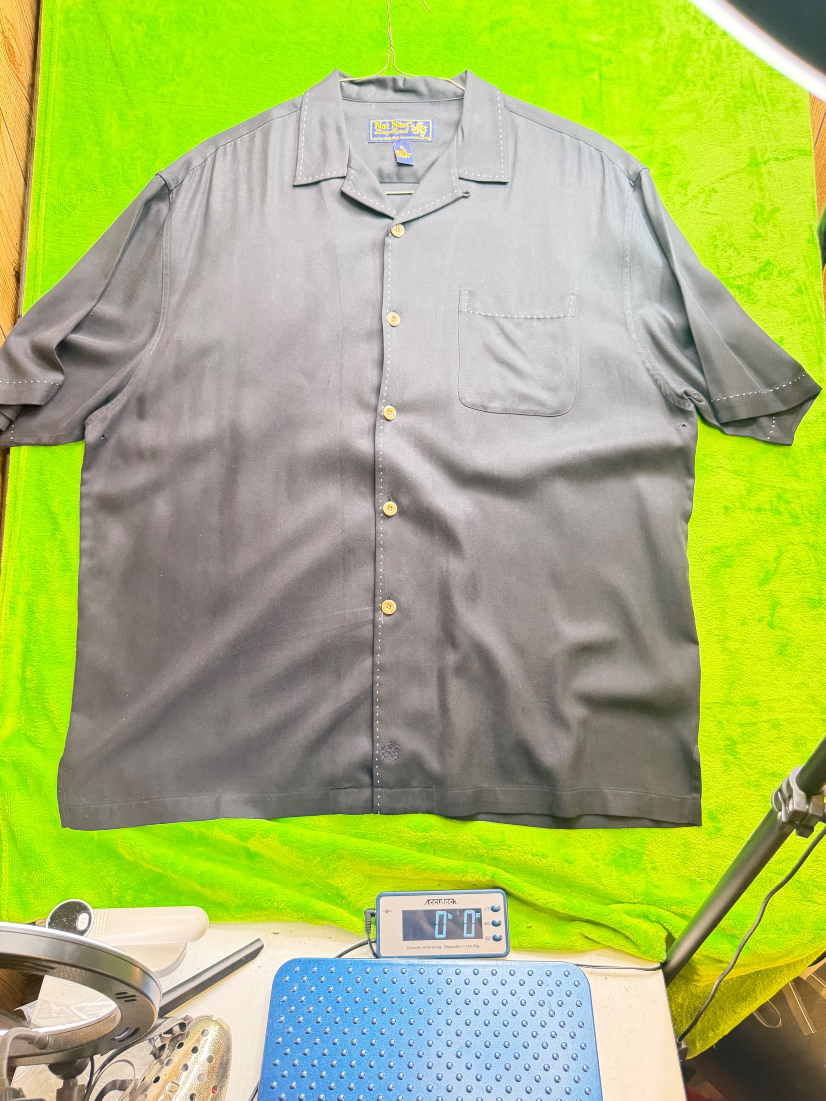 Nat Nast Luxury Originals 100% Silk Camp Shirt Mens XL Charcoal Gray