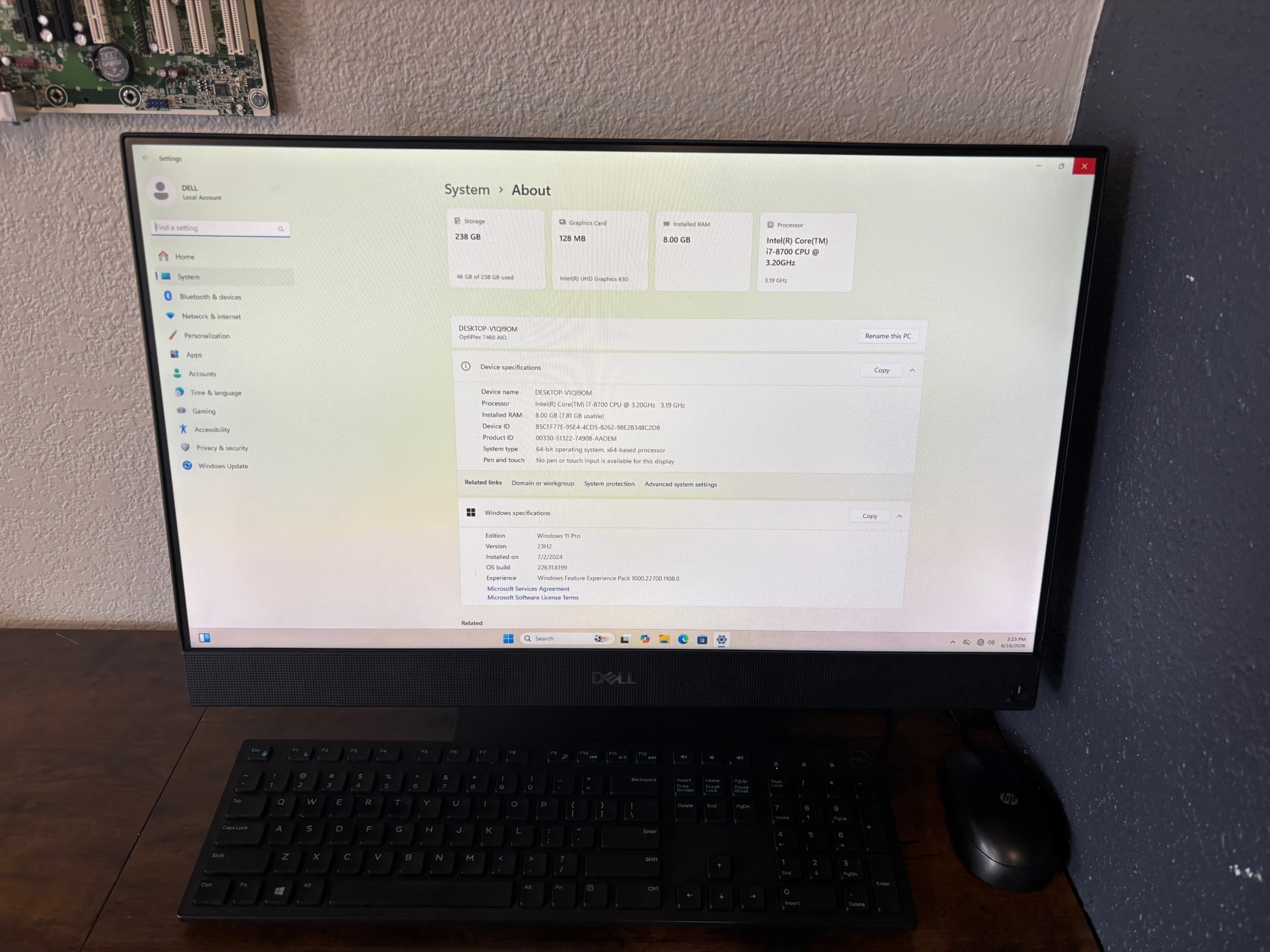 Dell All-in-One Desktop Intel i7-6700 8GB RAM 23.8"