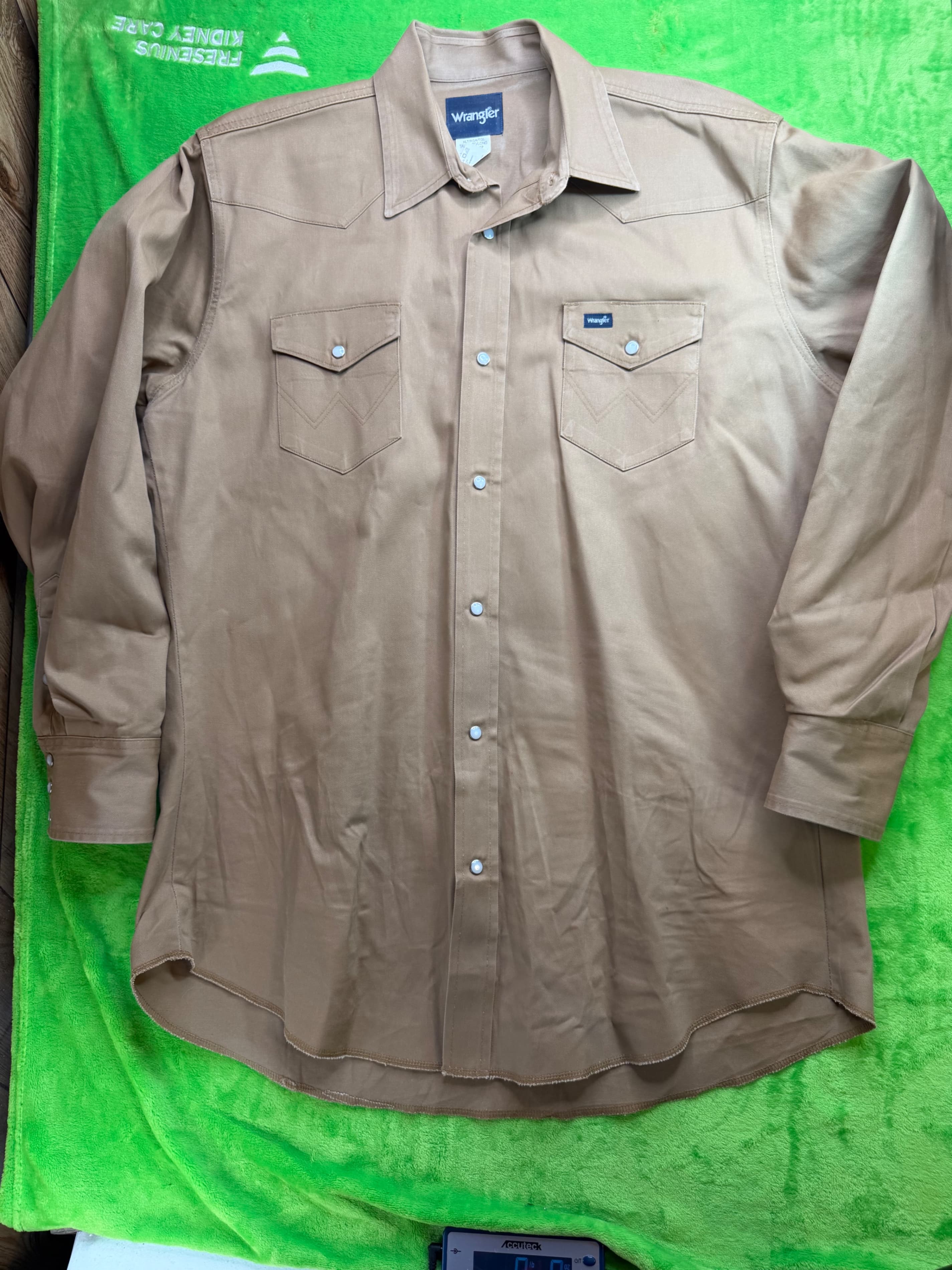 Wrangler Cowboy Cut Firm Finish Western Snap Shirt Mens XLT Tan