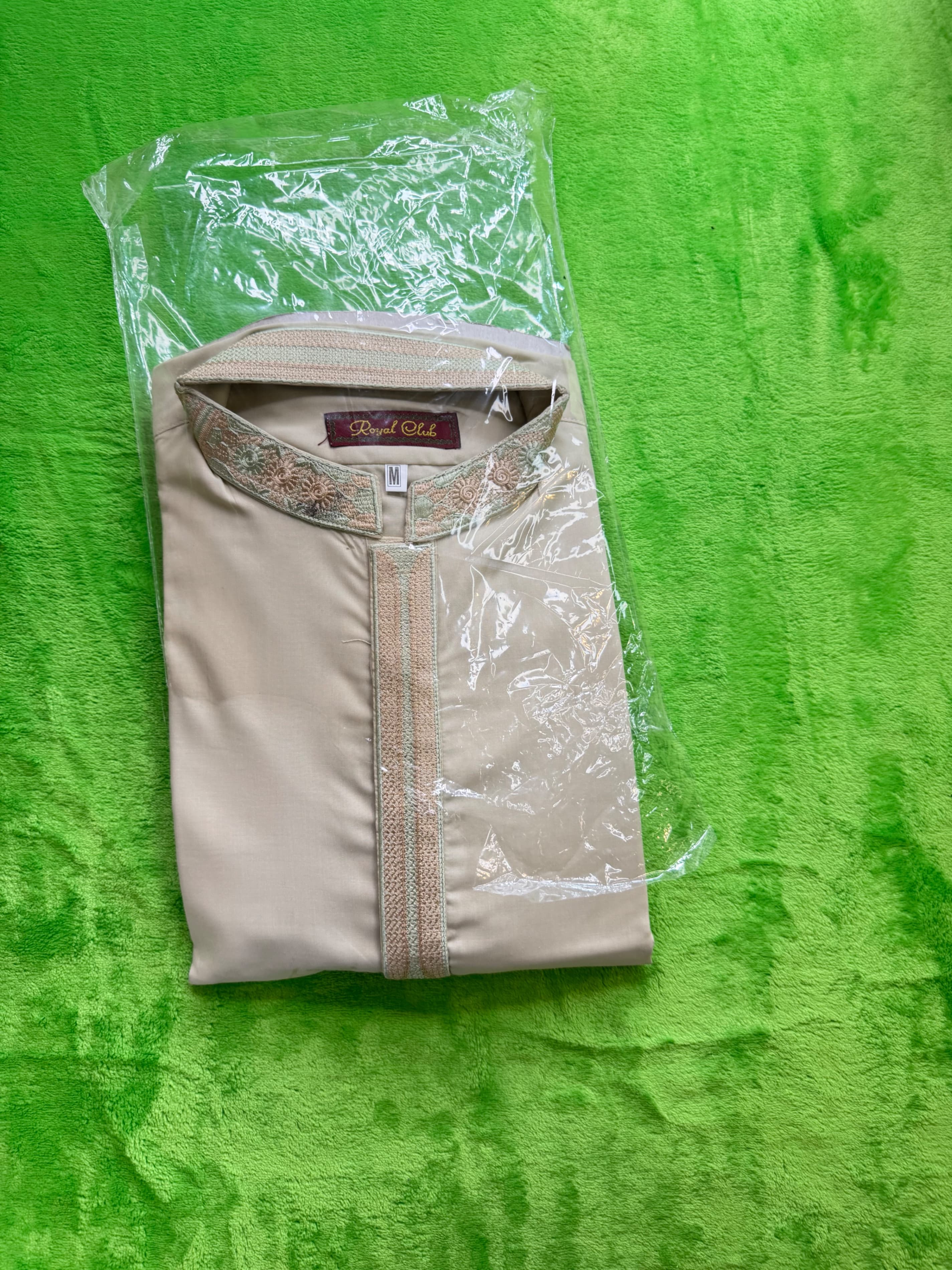 Royal Club Mens Embroidered Kurta Thobe Cream Sz M NWT