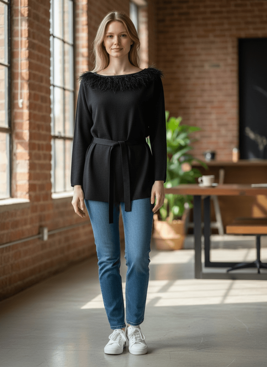 Nina Leonard Dress Feather Sweater