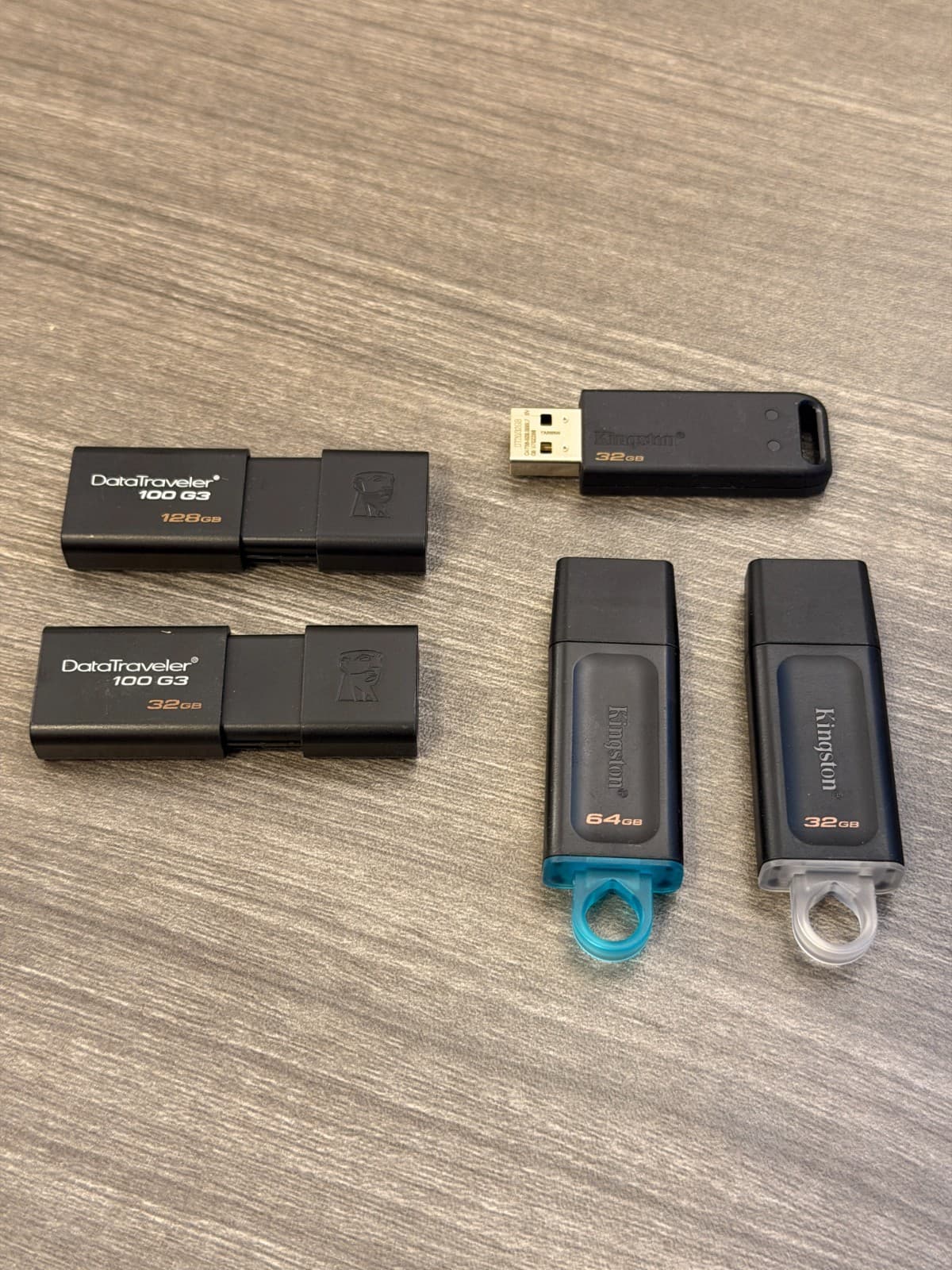 Lot of 5 Kingston USB Flash Drives 288GB Total DataTraveler 100 G3 128GB 64GB 32