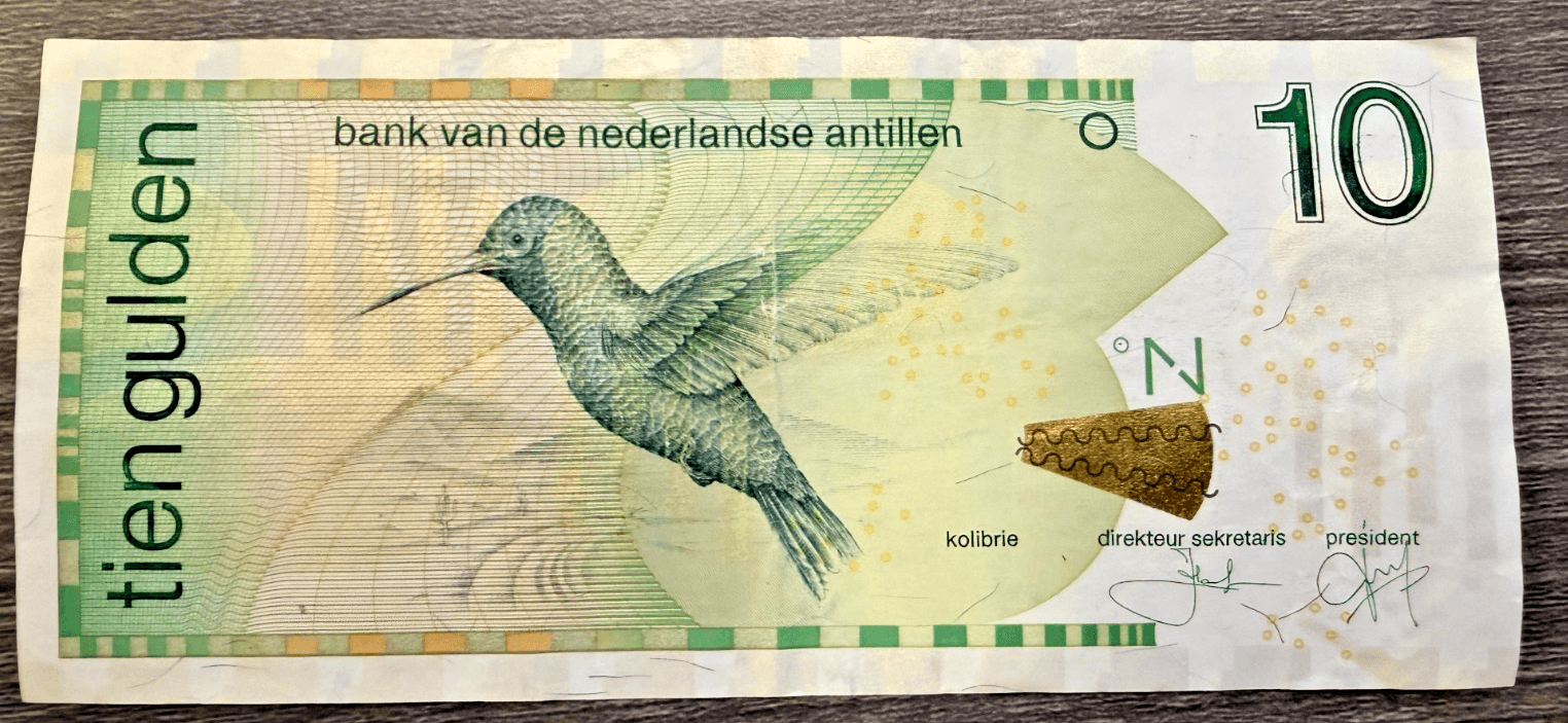 Netherlands Antilles 10 Gulden Banknote 2014 Curaçao Hummingbird Circulated