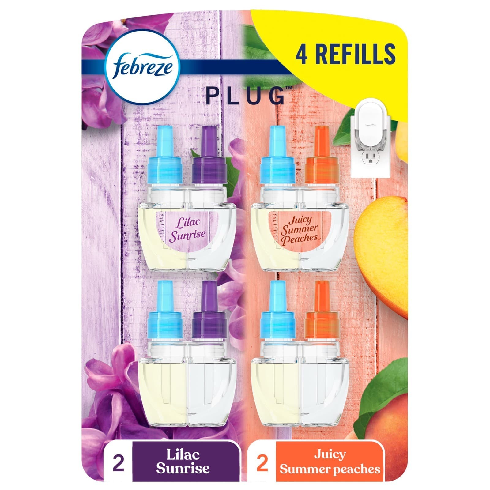 Febreze Plug Refills Lilac Sunrise Juicy Summer Peaches 4 Pack Open Box