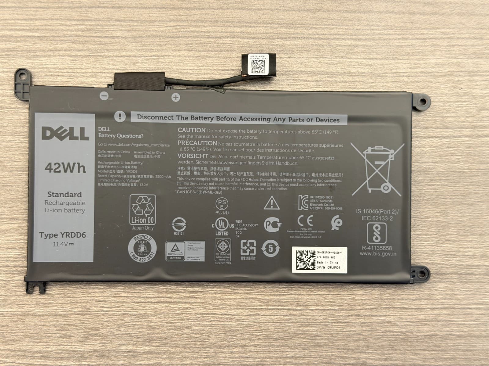 Dell Latitude YRDD6 42Wh Battery Used 90% Charge Capacity Replacement