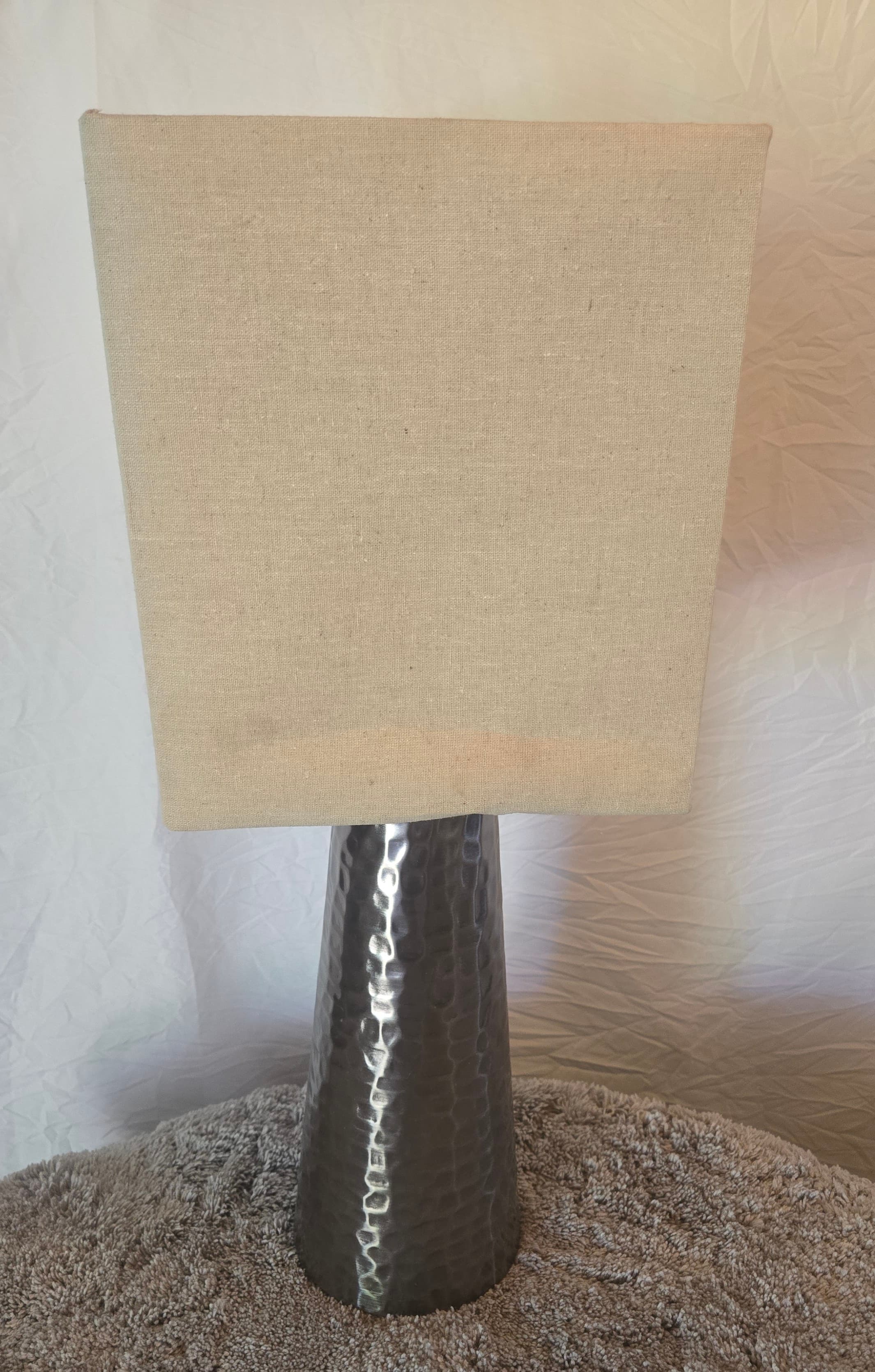 Hammered Metal Table Lamp with Square Linen Shade