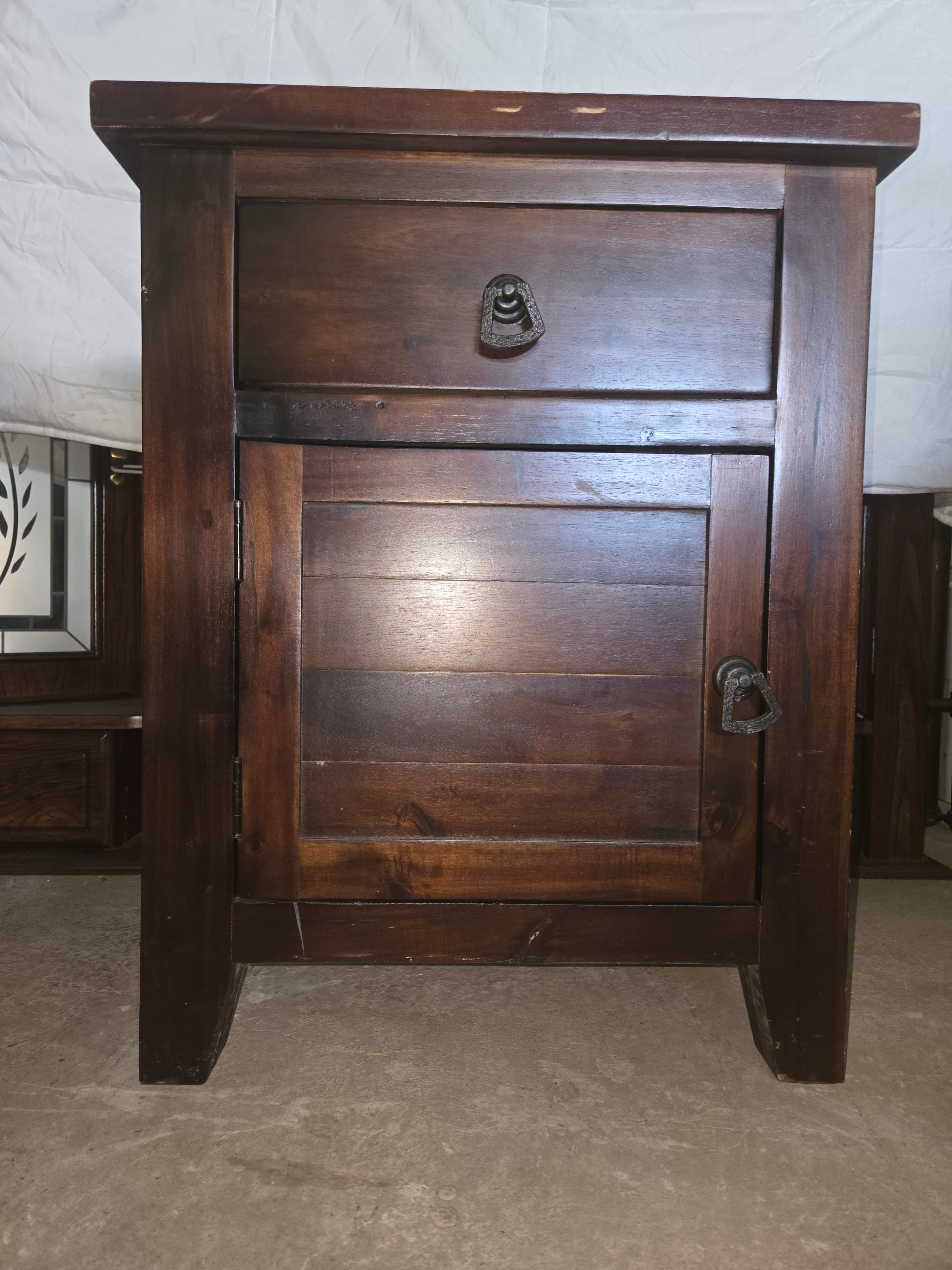 Rustic Wooden Nightstand with Drawer and Cabinet