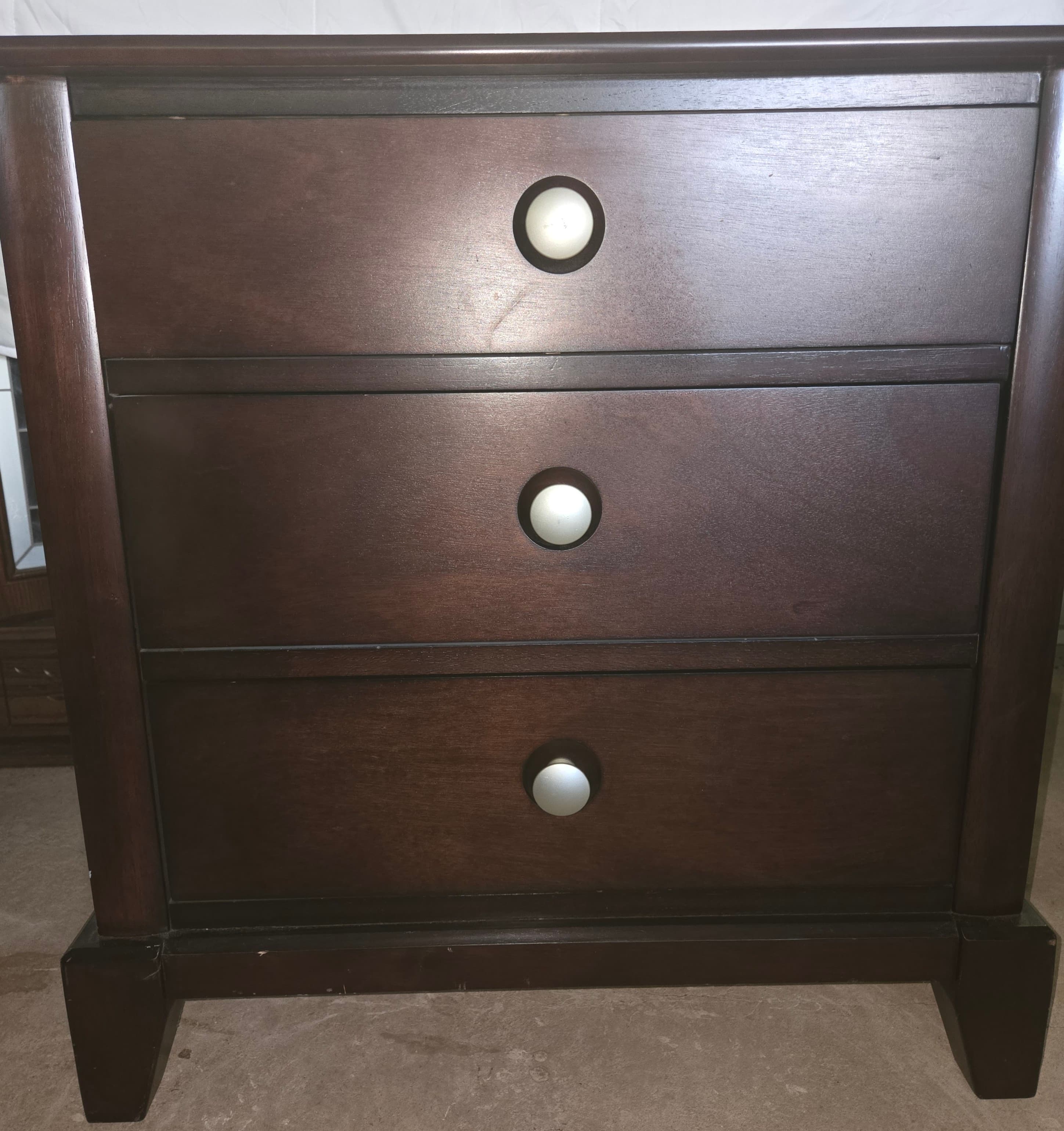 Dark Wood 3-Drawer Dresser with Round Knobs