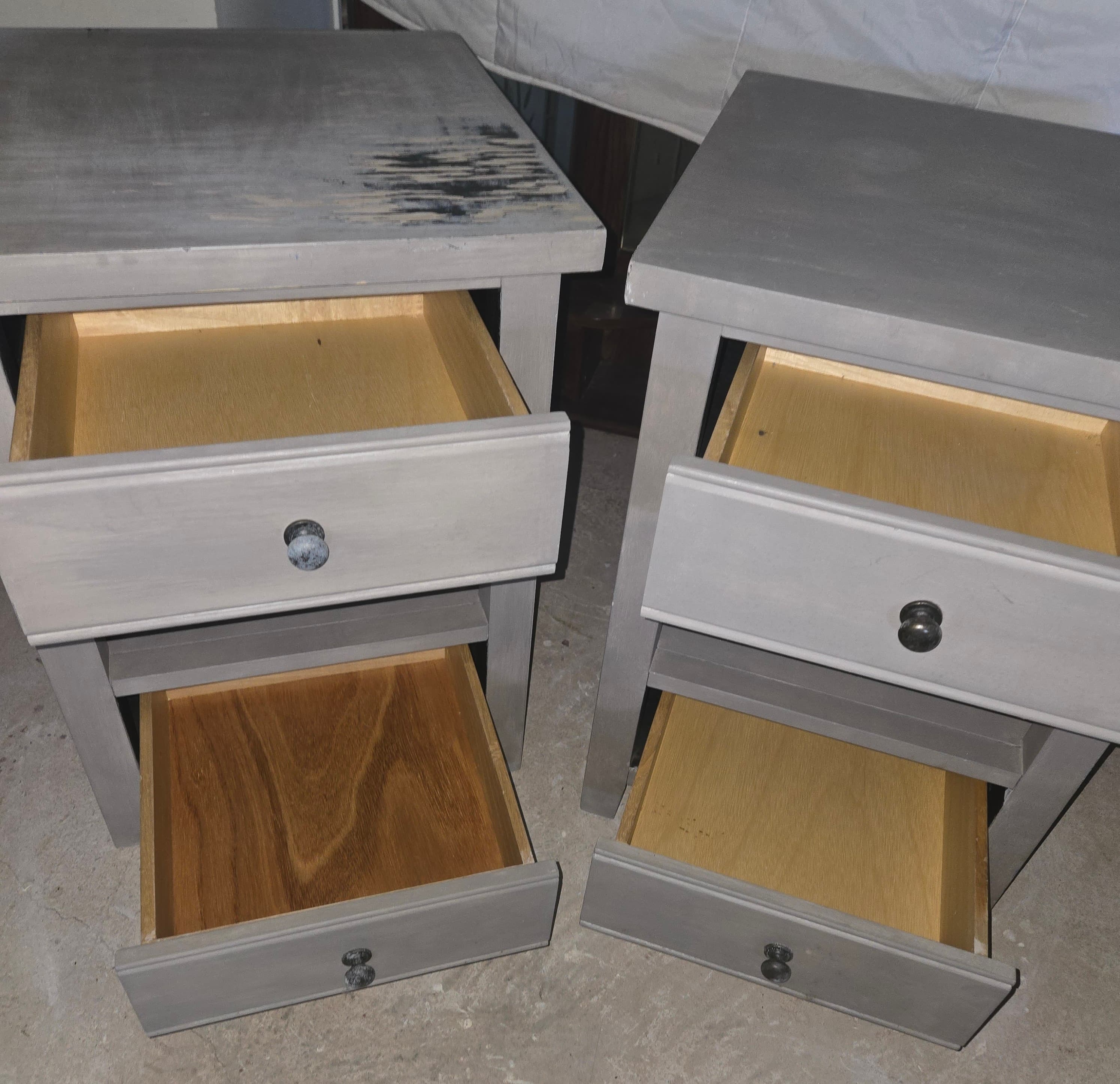Pair of Gray Wooden Nightstands with Drawers