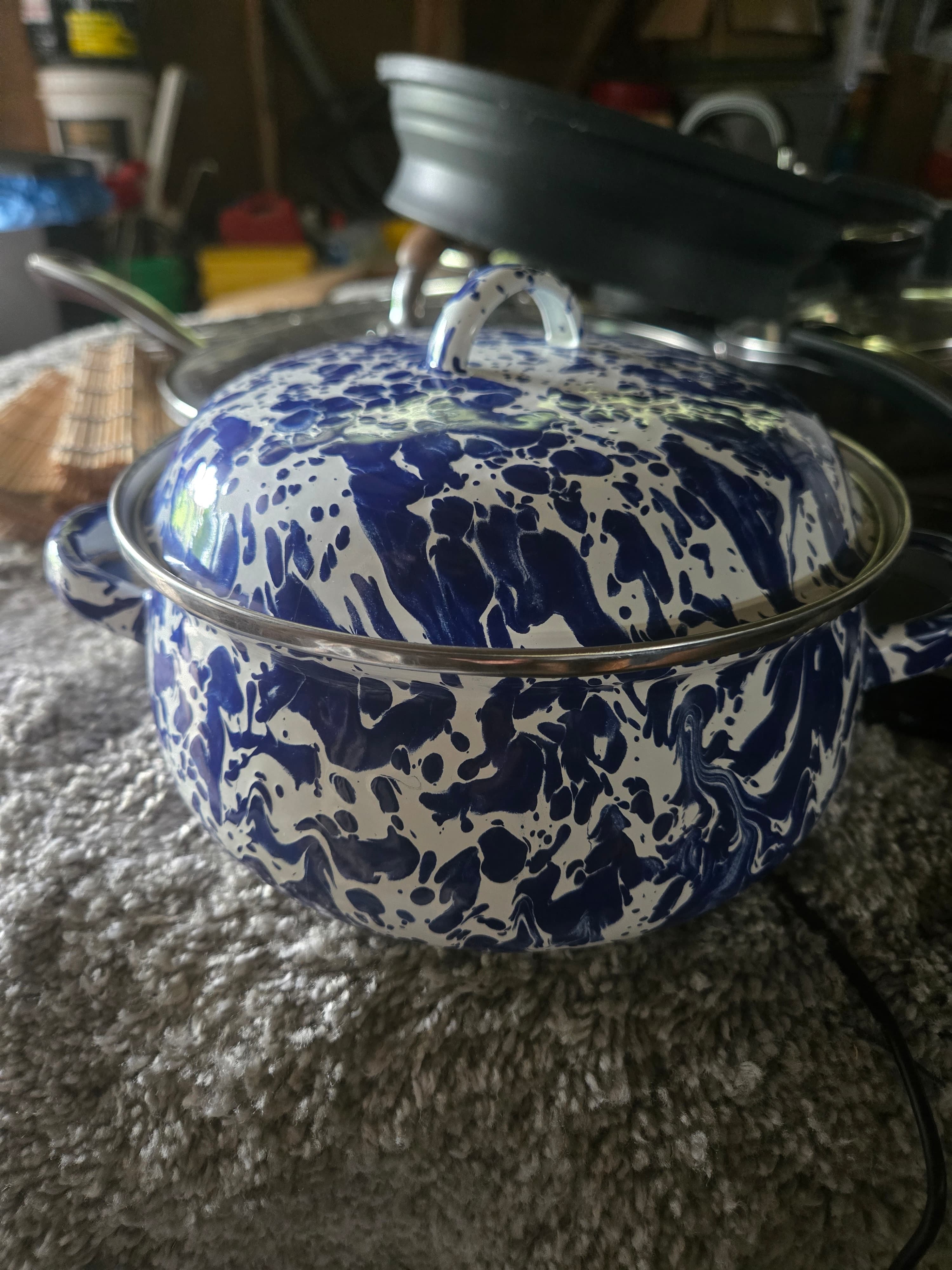 Granite Ware Blue Speckled Enamel Stock Pot with Lid