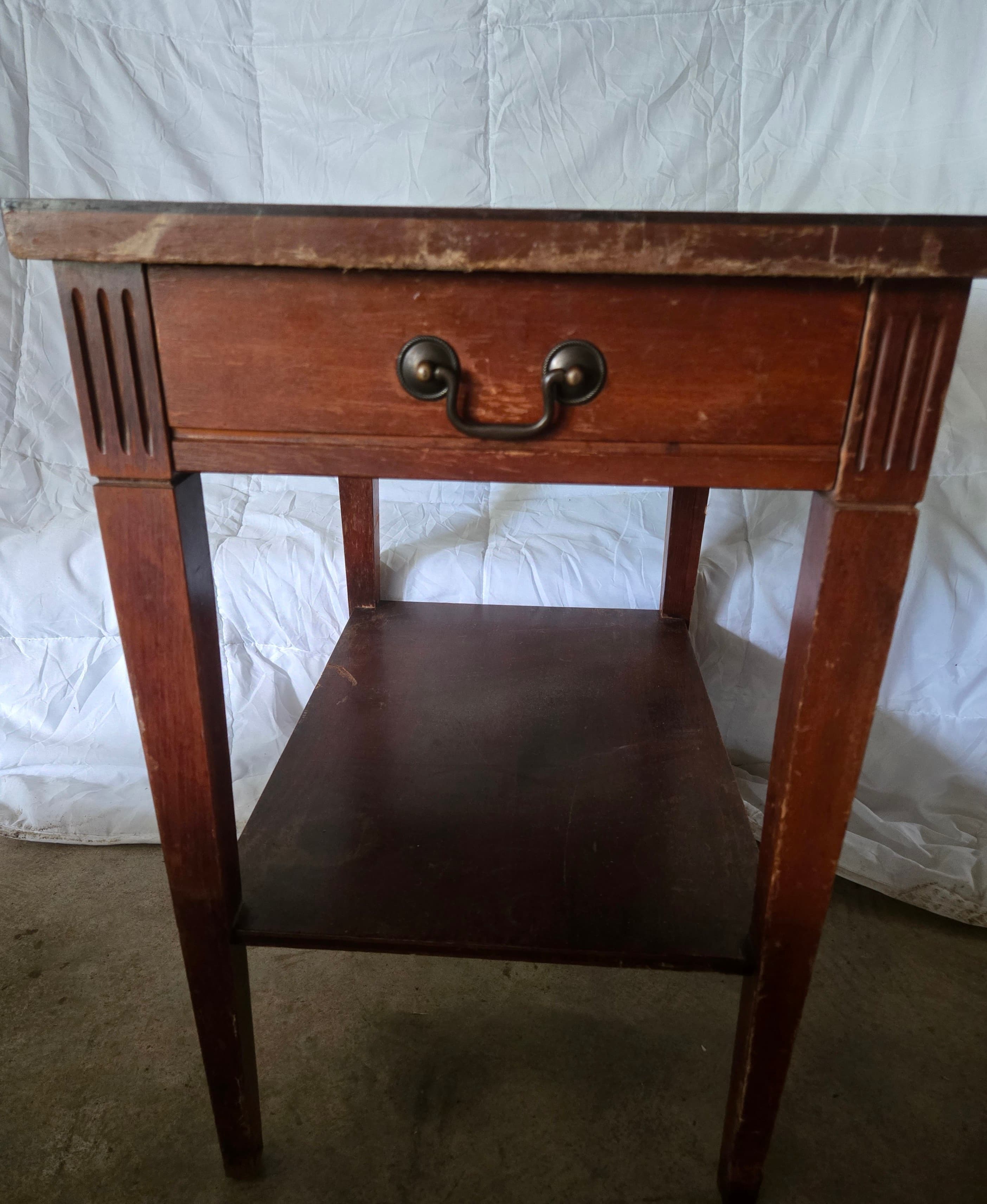 Vintage Wooden Side Table with Drawer and Shelf