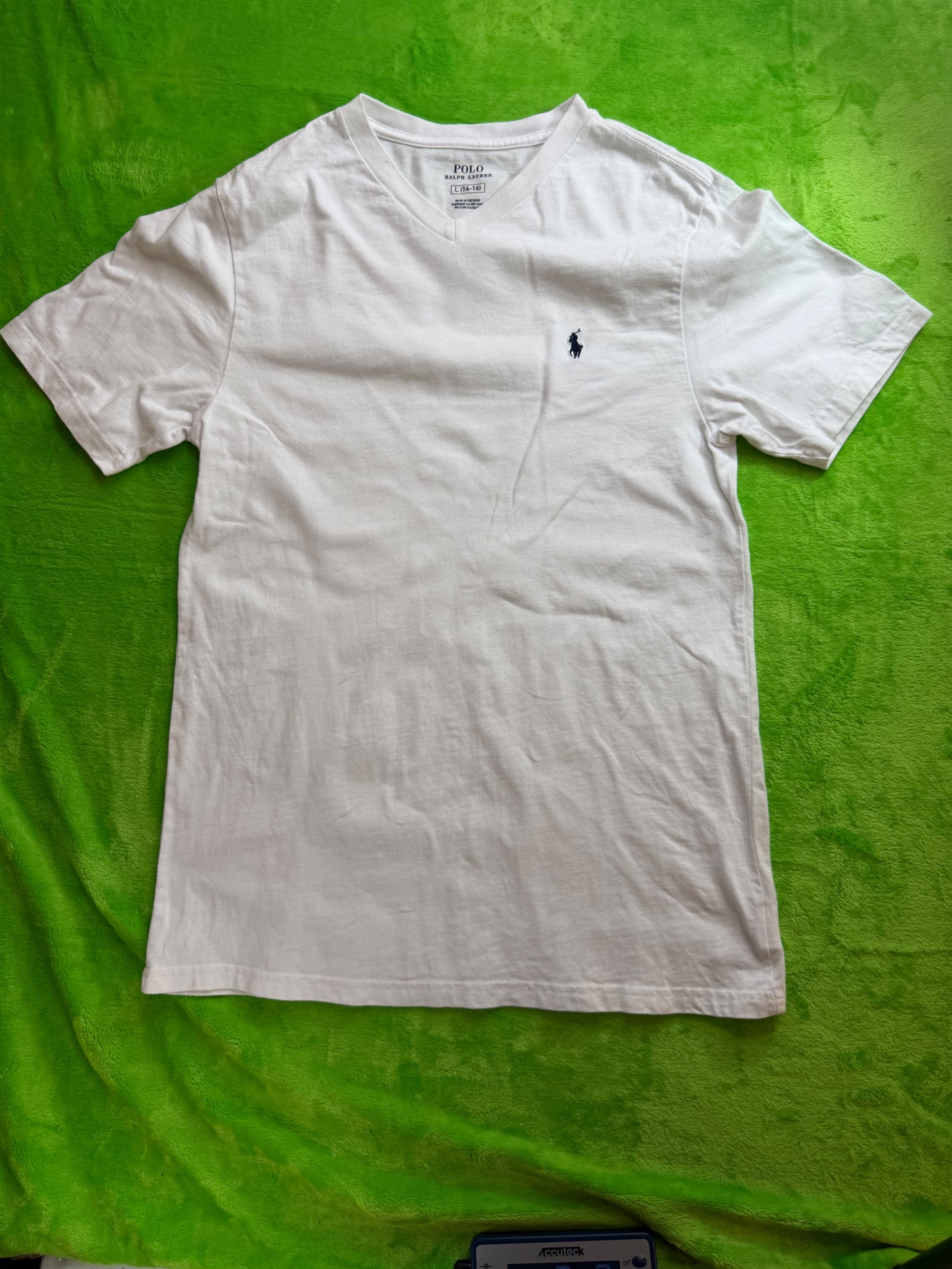 Polo Ralph Lauren Boys V-Neck T-Shirt Sz L 14-16 White Pony Logo