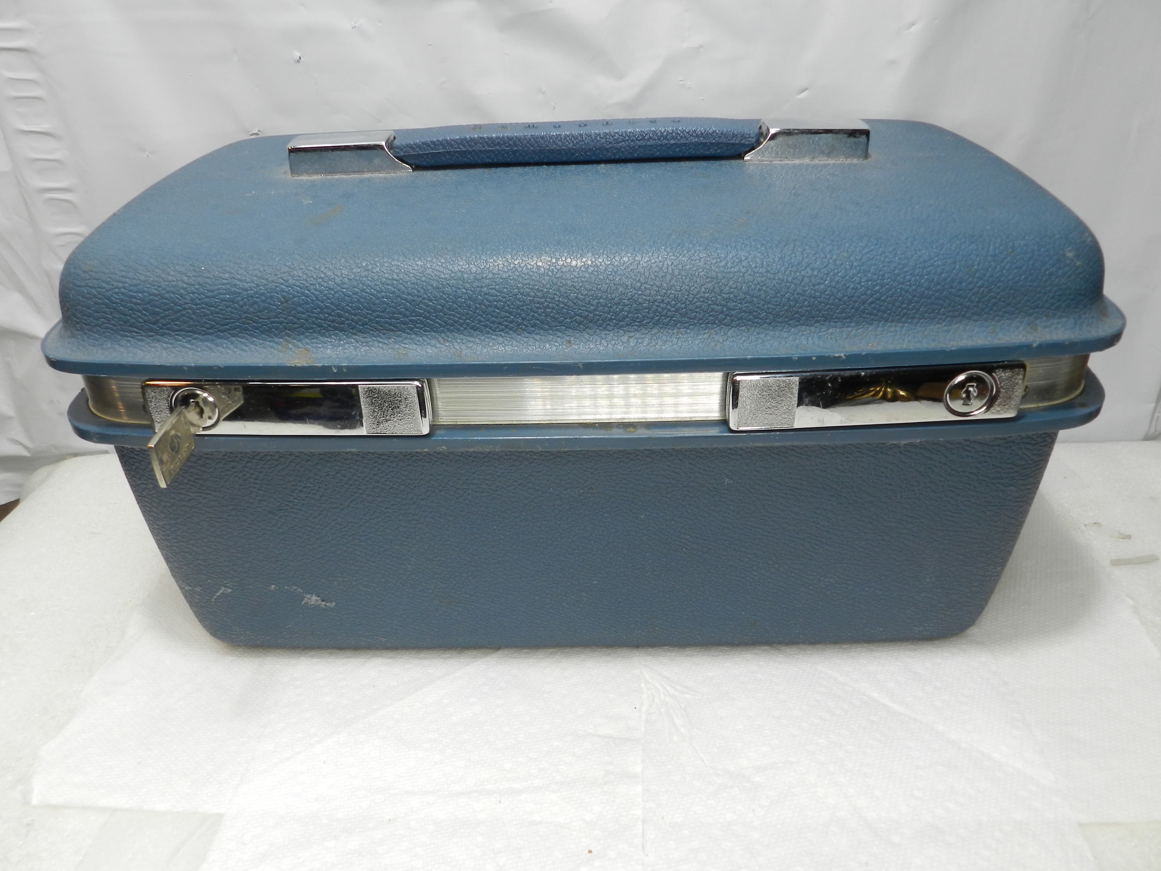 Vintage Samsonite Saturn Blue Makeup Hard Travel Case With Key (N16J)