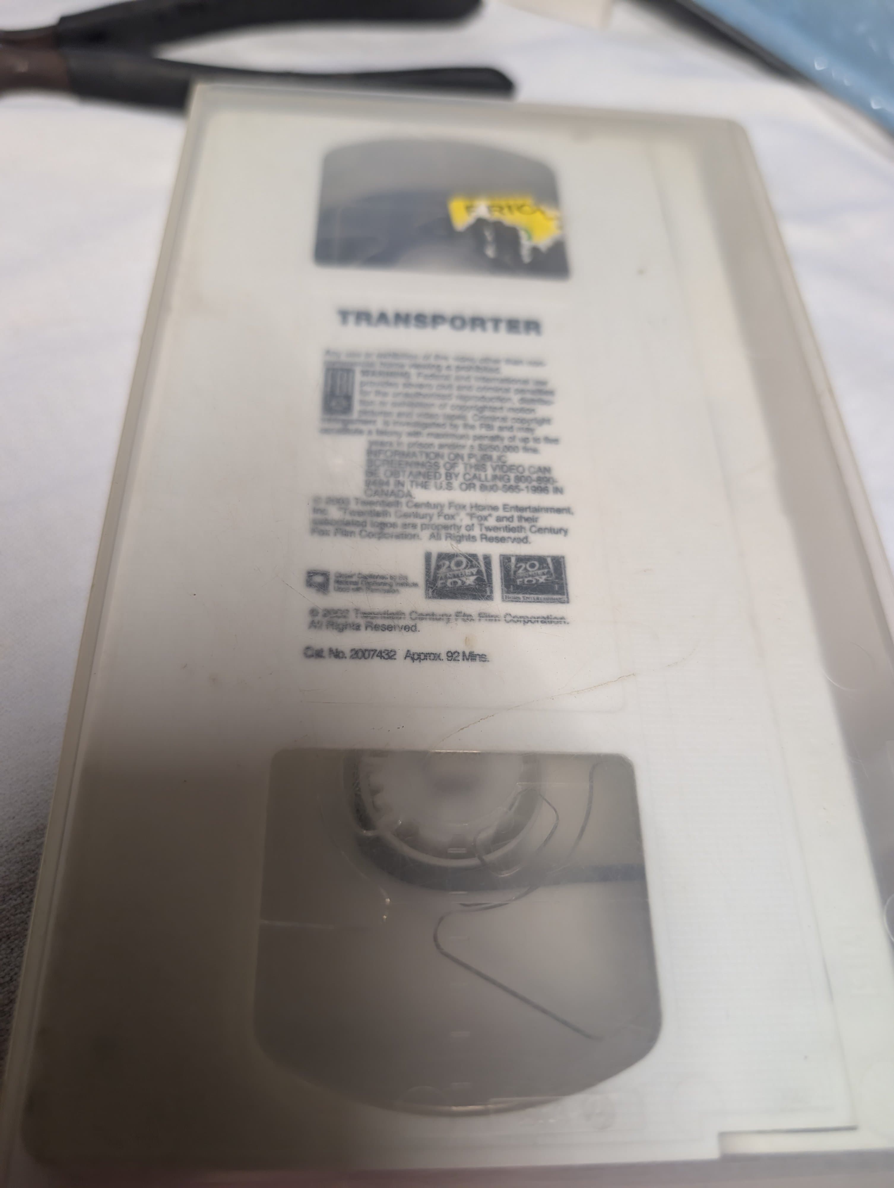 Transporter VHS Tape 20th Century Fox 92 Min