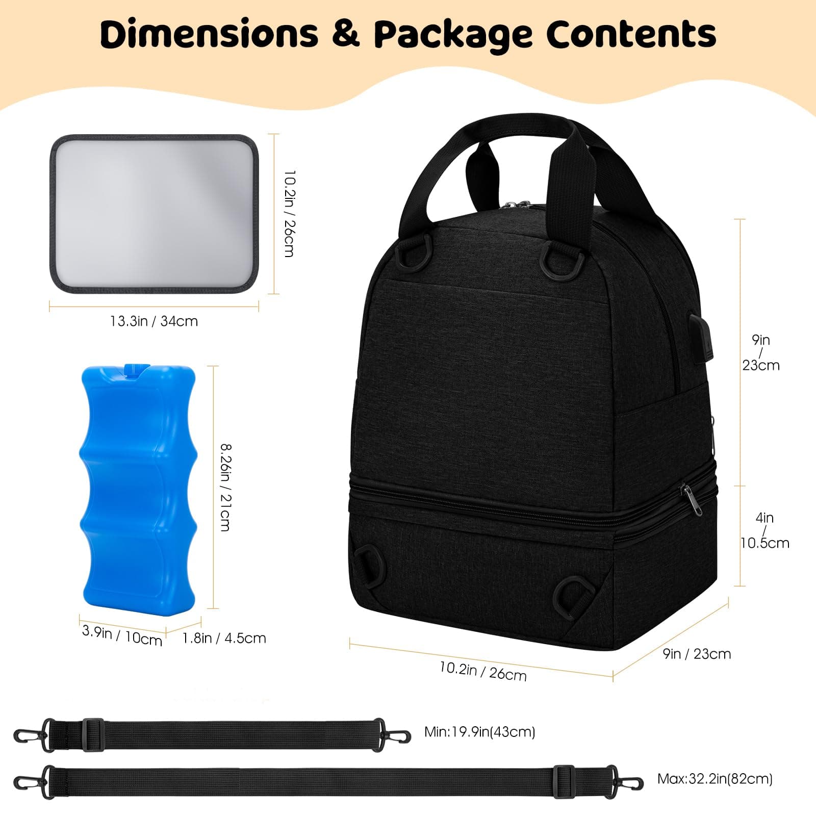 Black Diaper Bag Backpack with Charging Port
