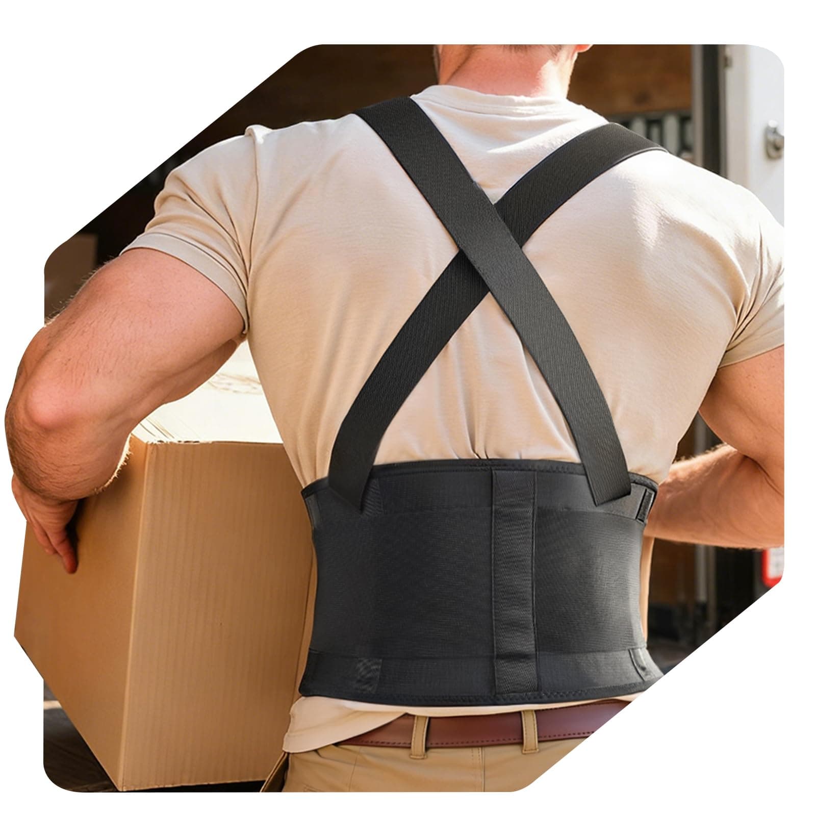 Black Ergonomic Back Support Belt with Straps
