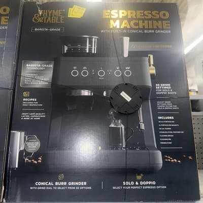 Thyme & Table Barista Grade Espresso Machine w/ Burr Grinder & Steam Wand 15-Bar