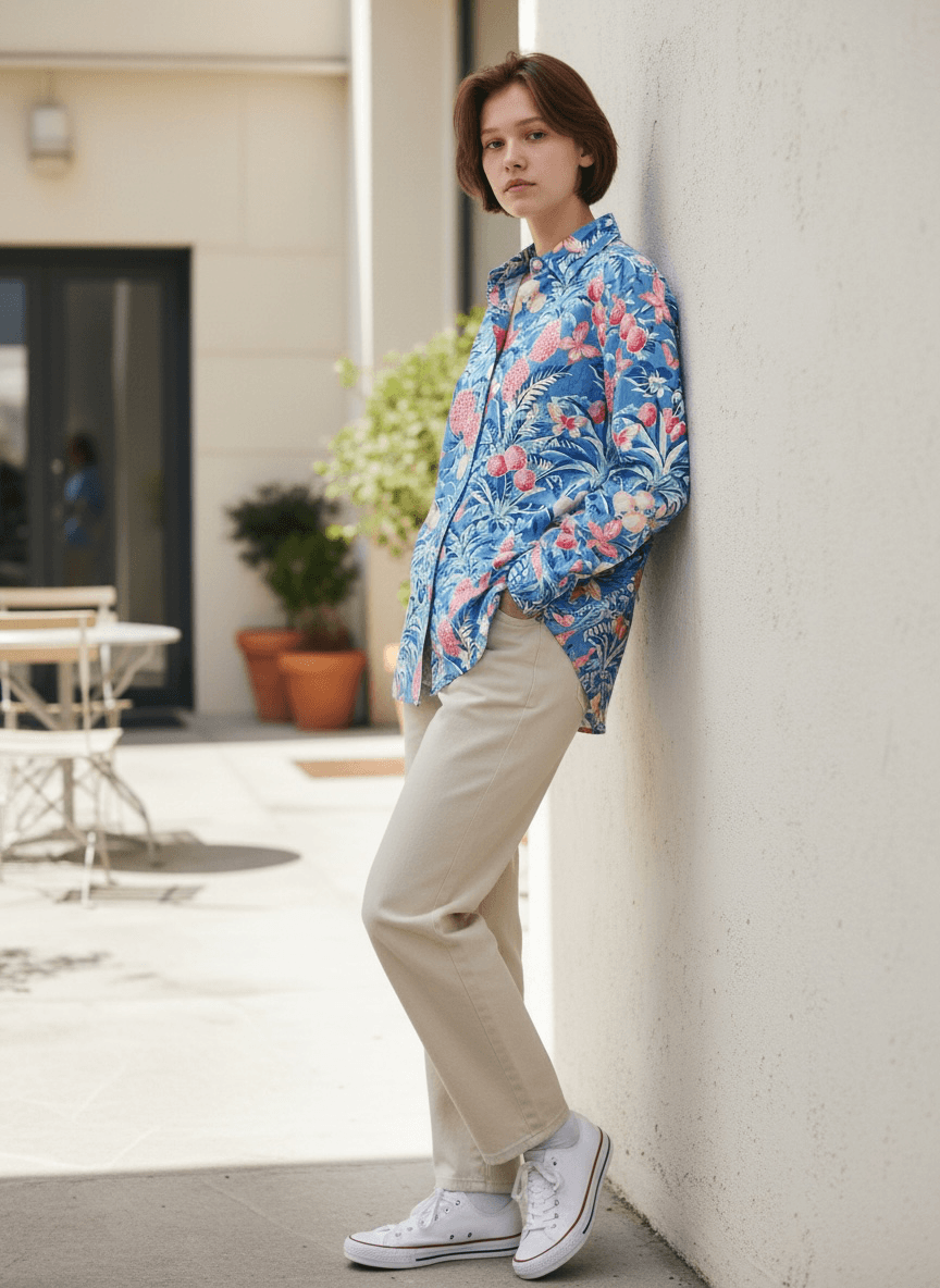 Talbots Tropical Print Long Sleeve Button Down Blouse