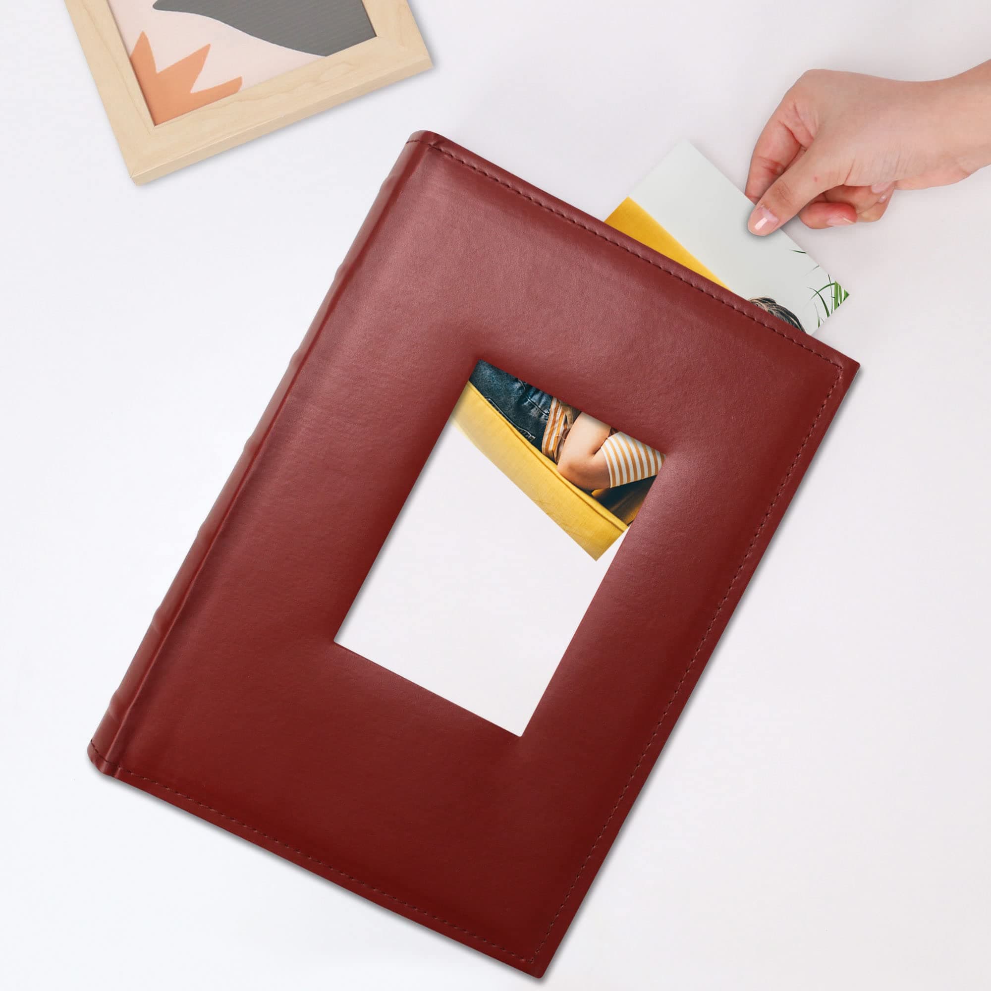Brown Leather Photo Album with Window Cover