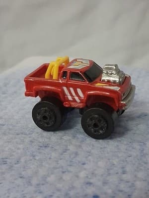Vintage 1987 Micro Machines Road Champs 4x4 Red Truck w/ Yellow Roll Bar Offroad
