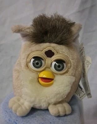 Vintage Beanbag Furby Buddies Beanie Original 1999 Tiger ‘Bear’ Cream Grey eyes