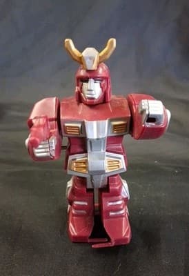 Vintage 80s Wind-Up Toy Robot Samurai Warrior Shogun 4" Plastic Figure Burgundy