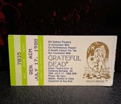 GRATEFUL DEAD - JULY 17, 1988 - GREEK THEATRE BERKELEY - TICKET - #1