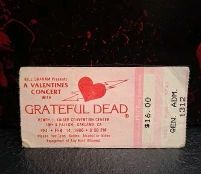 GRATEFUL DEAD - FEBRUARY 14, 1986 - VALENTINES CONCERT - OAKLAND - TICKET