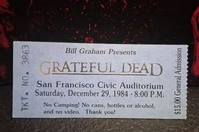 GRATEFUL DEAD - TICKET - San Francisco Civic Auditorium - December 29, 1984