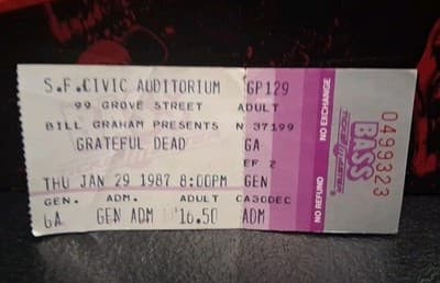 GRATEFUL DEAD - SAN FRANCISCO CIVIC AUDITORIUM - JANUARY 29, 1987 - TICKET