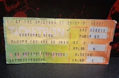 1980 THE GRATEFUL DEAD SPECTRUM PHILADELPHIA CONCERT TICKET STUB JERRY GARCIA