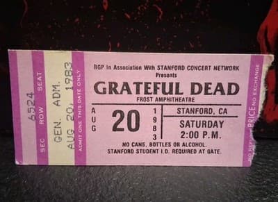 GRATEFUL DEAD Original Ticket stub Frost Amphitheater Stanford - August 20 1983