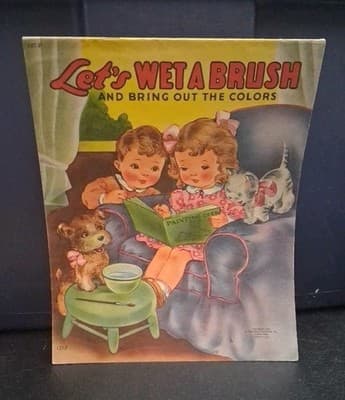 Let's Wet A Brush Children's Painting Book 1944 Saalfield Vintage