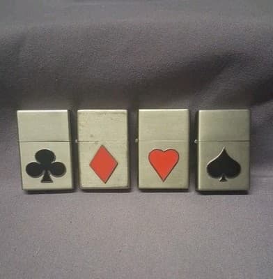 2006 Limited Edition Card Suits Lighters Refillable Heart Diamond Club Lot of 4